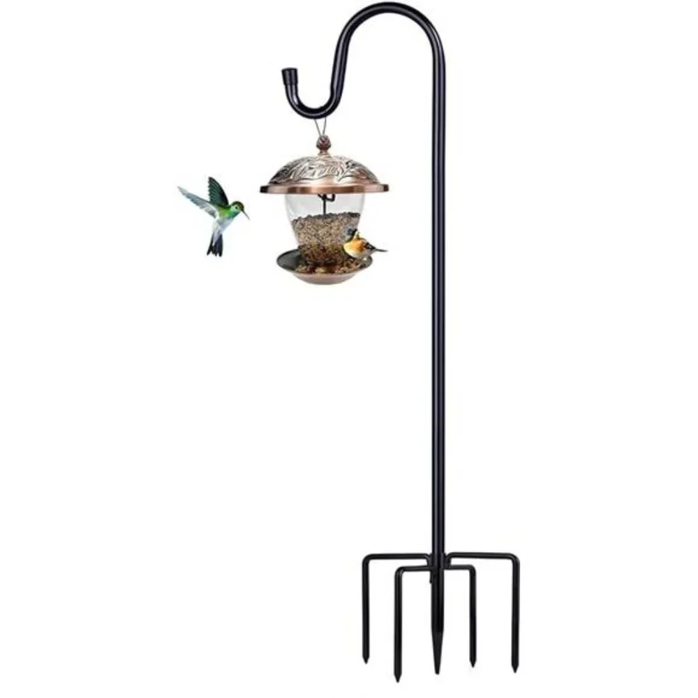 Shepherd Hooks for Outdoor, 1 Pack 62 Inch Bird Feeder Pole with 5 Prongs Base